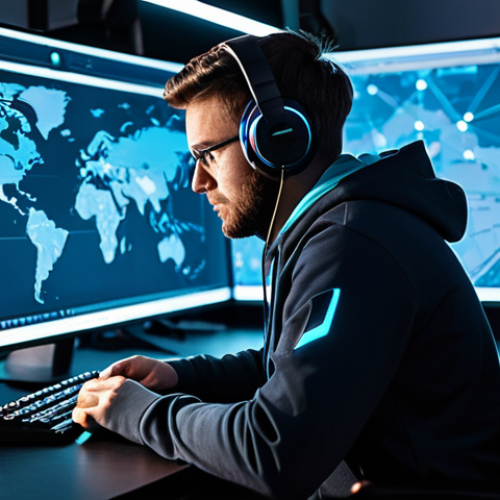 Home 27 A focused professional esports strategist, male, 30s, in a modest team hoodie, sitting at a futuristic gaming desk with multiple holographic screens displaying game analytics, strategic maps, and evolving character statistics. He is deeply engaged, analyzing complex data, with a determined and thoughtful expression, embodying mental flexibility and quick adaptation to changing game metas. The lighting is cool and technological, casting a soft glow. fully clothed, appropriate attire, safe for work, perfect anatomy, natural pose, professional dress, natural body proportions, professional photography, high quality, modest clothing.