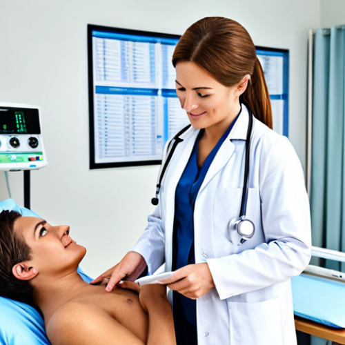 Home 12 ** A professional female doctor in a clean, modern hospital examining a patient (fully clothed) with a friendly expression, appropriate attire, safe for work, perfect anatomy, natural proportions, professional medical photography, high quality, realistic.
**