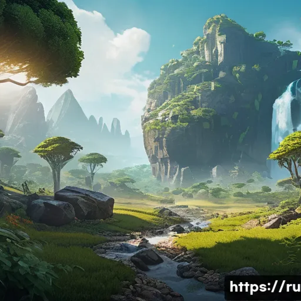 이터널리턴 맵별 전략적 위치 - A detailed fantasy landscape featuring a strategic resource zone in the center of a lush map, with r...