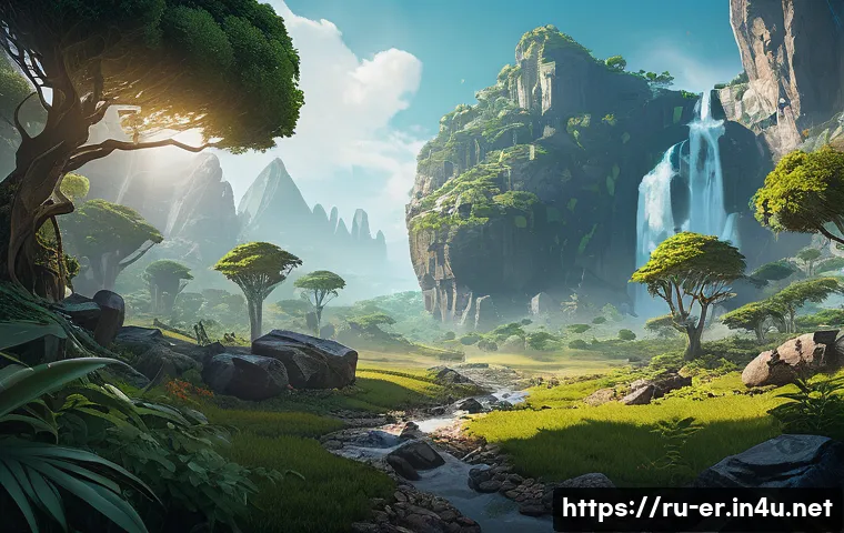 이터널리턴 맵별 전략적 위치 - A detailed fantasy landscape featuring a strategic resource zone in the center of a lush map, with r...