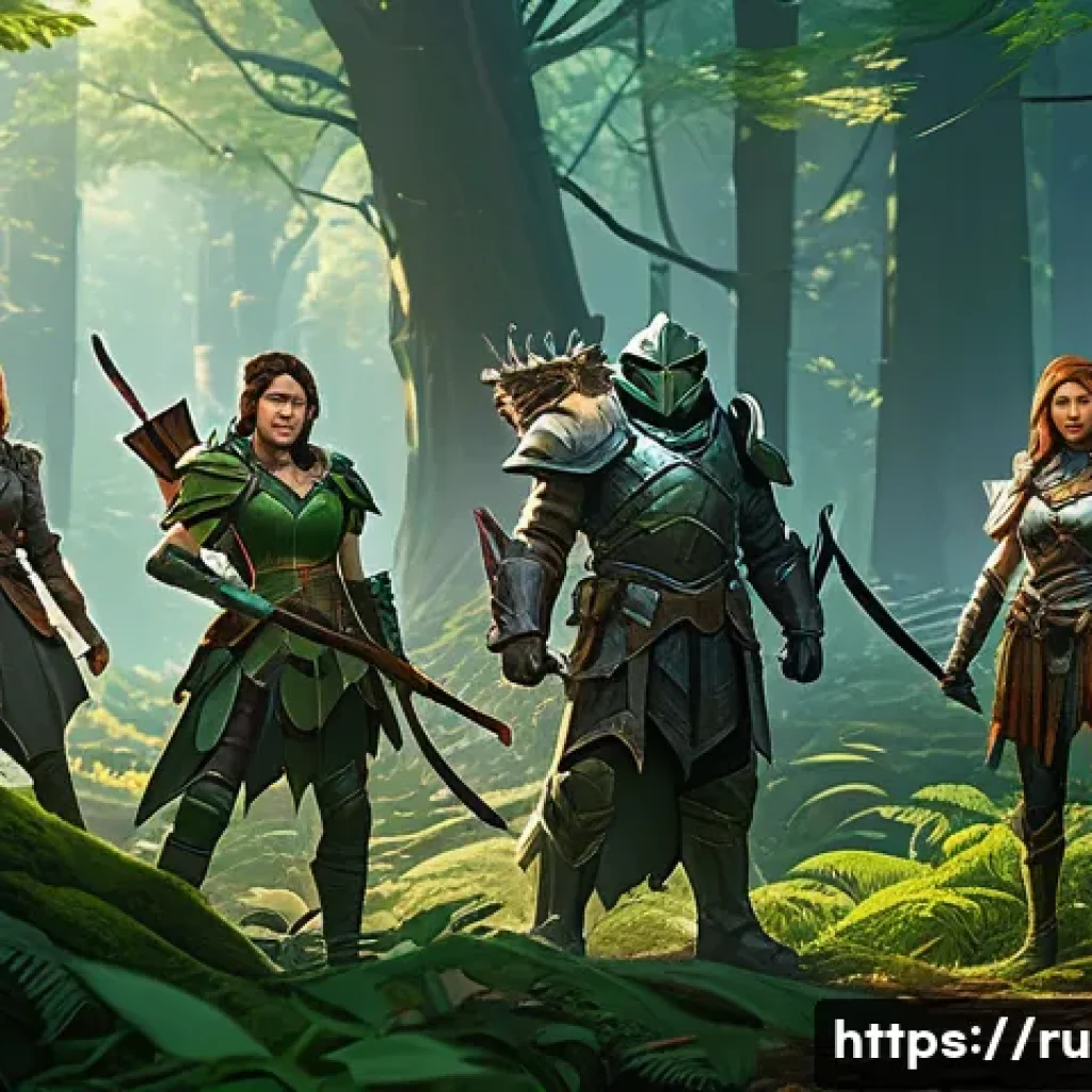 이터널리턴 최단 시간 레벨업 팁 - A strategic team of four diverse characters in a lush forest environment from Eternal Return, each w...