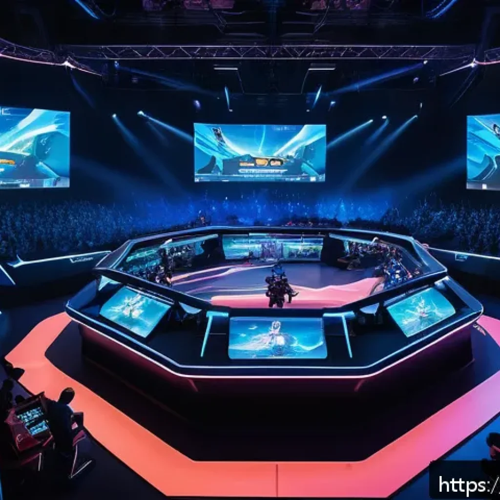 이터널리턴 업데이트 주기 연구 - A dynamic esports arena scene featuring a tense competitive match of a futuristic battle royale game...