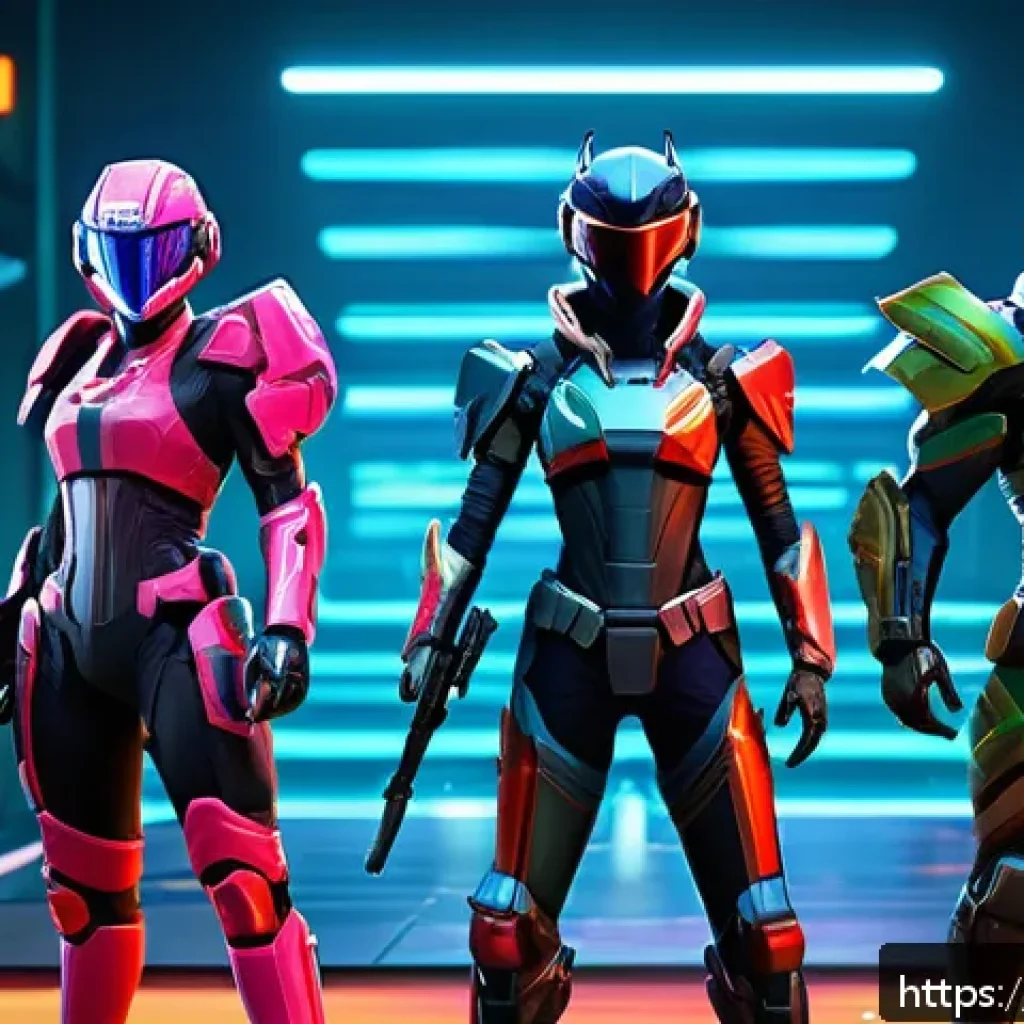 이터널리턴 유료 콘텐츠 평가 - A dynamic scene of a futuristic multiplayer game lobby featuring diverse characters wearing exclusiv...