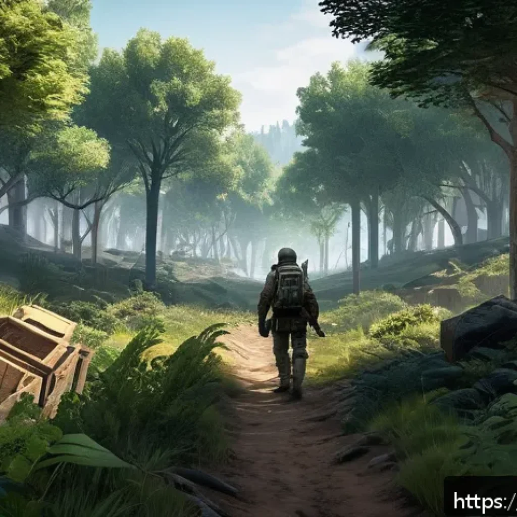 이터널리턴 생존율 높은 루트 - A strategic game scene showing a calm, resource-rich starting zone on the outskirts of a large, deta...