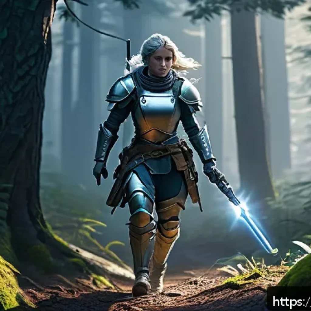 이터널리턴 초보자 추천 아이템 - A dynamic scene of a skilled female character in light armor with speed-boosting attributes, holding...