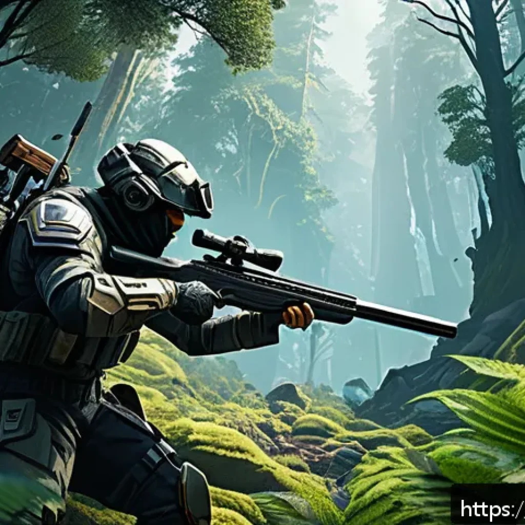 이터널리턴 협동 모드 승리법 - A dynamic team battle scene in a futuristic forest map, featuring four diverse characters with disti...