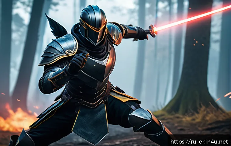 이터널리턴 캐릭터별 아이템 활용 - A dynamic scene of a swift assassin hero in mid-combat, wearing sleek, lightweight armor that balanc...