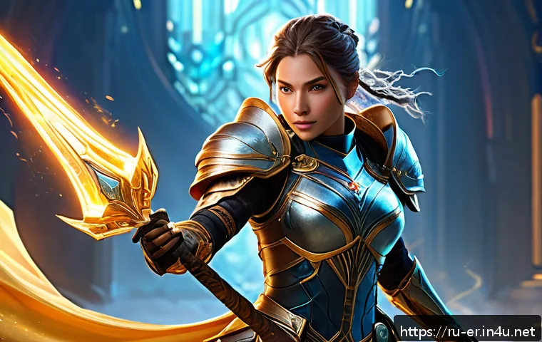 이터널리턴 캐릭터 티어 분석 - A dynamic fantasy battle scene featuring a highly mobile female damage hero named Kiara, wearing sty...