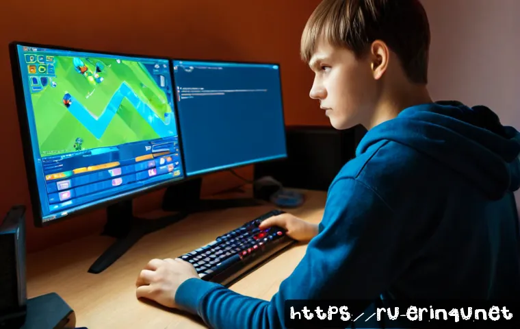 Home 17 이터널리턴 초보자를 위한 공략집 - Photorealistic cinematic scene of a focused young Russian gamer learning a competitive survival stra...