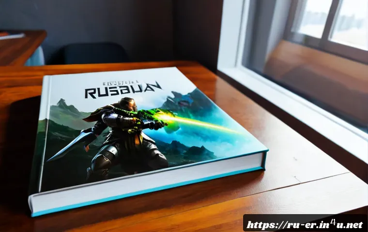 Home 17 이터널리턴 팬 아트북 발매 - Photorealistic editorial product scene of a premium fantasy video game fan art book newly released, ...
