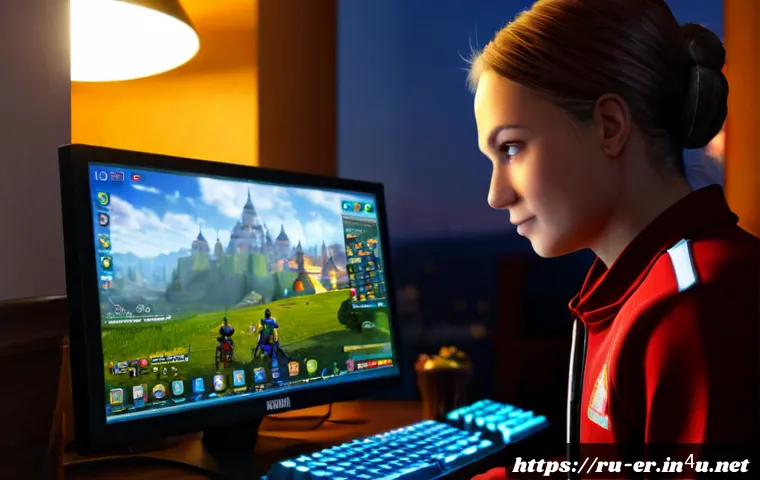 이터널리턴 유료 콘텐츠 추천 - Photorealistic Russian gamer at a tidy desktop comparing two premium game cosmetic options on a larg...